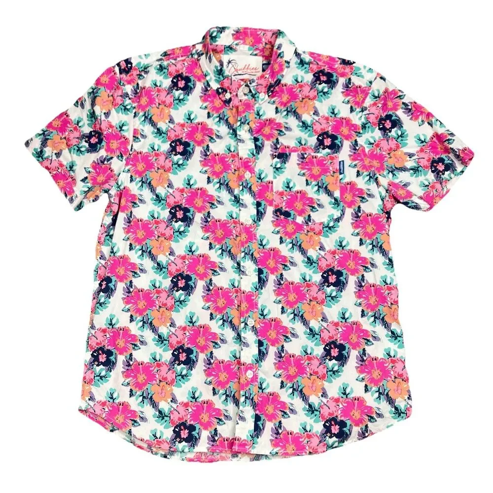 Chubbies Tropical‎ Floral Shirt Mens M Pink Hawaiian Resort Beach Button Up
